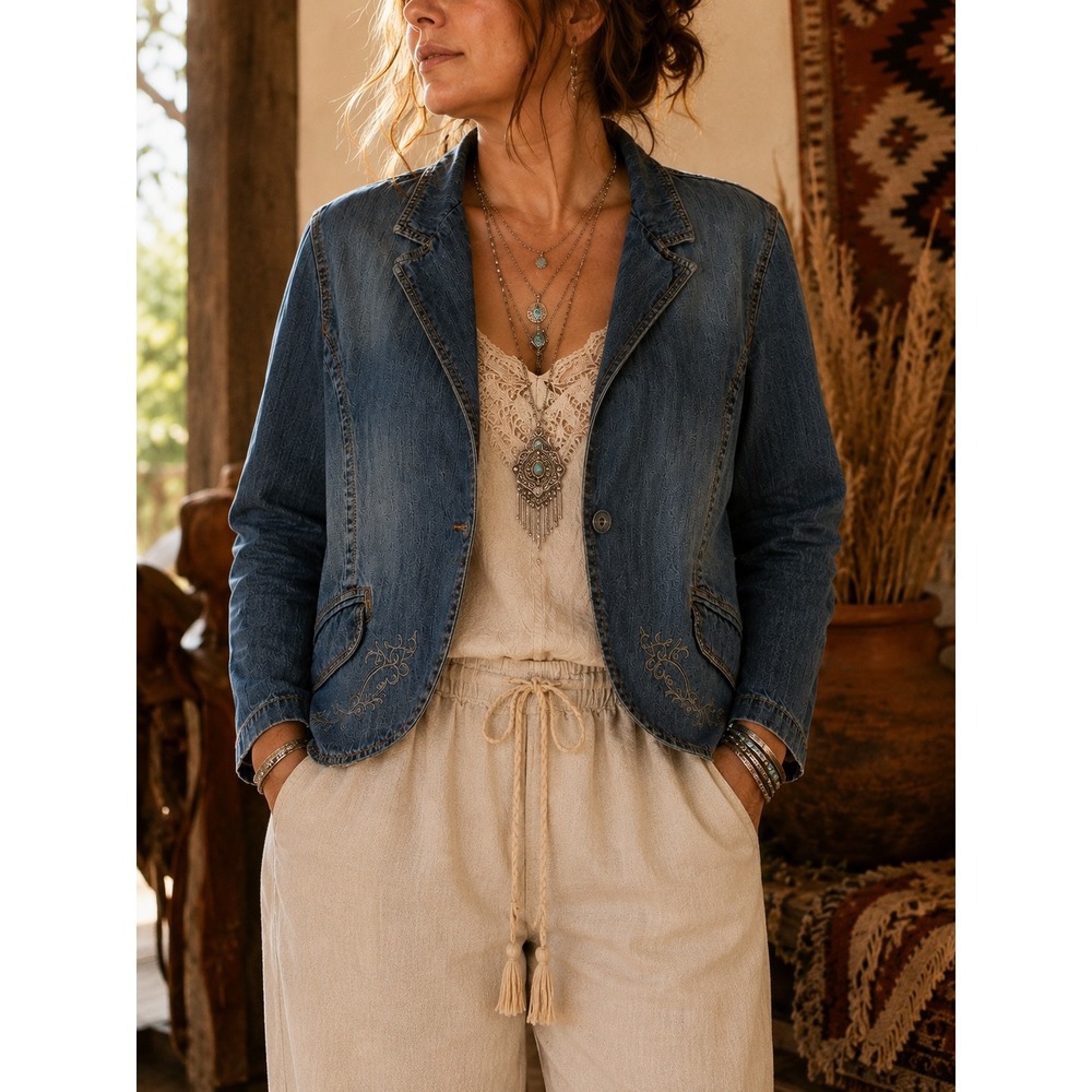 Riders Copper Collection XL Y2K Embroidered Denim Blazer Western Boho